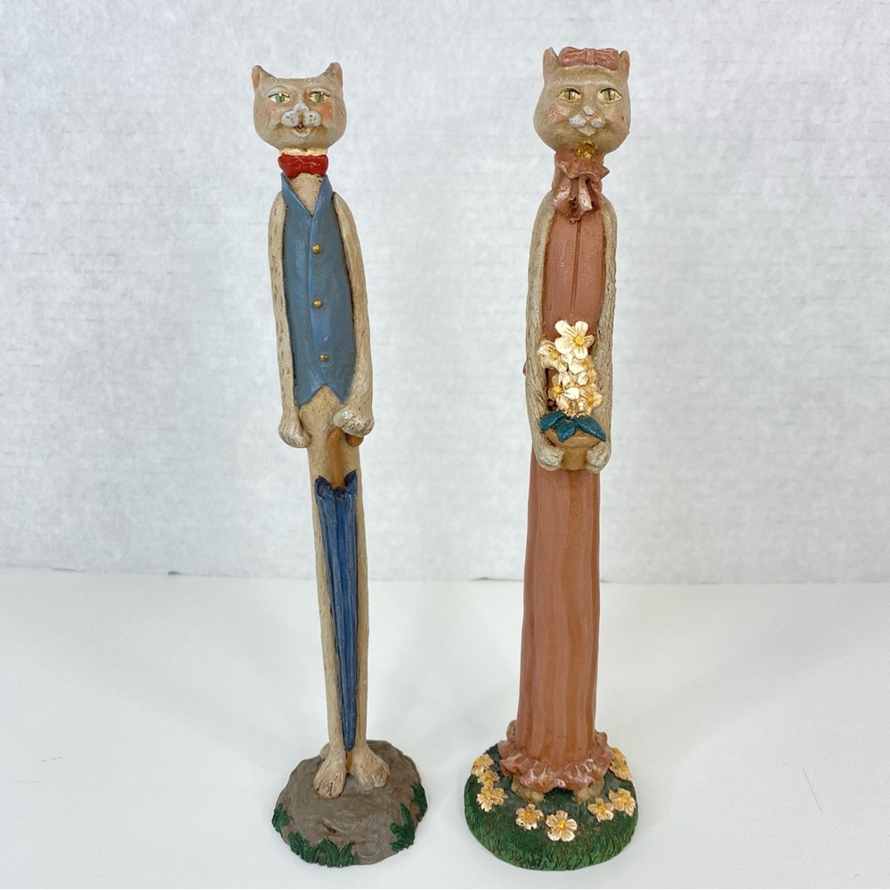 Vintage 1991 Jim Shore Pencil Cats with Flower Pot and Umbrella